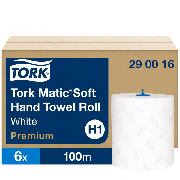 Tork Matic® Soft Papierhandtücher Weiß mit blauem Blätterdesign H1