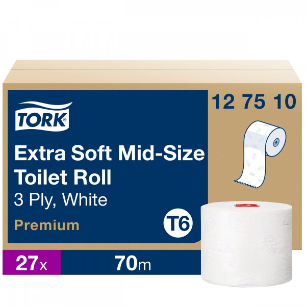Tork extra weiche Midi Toilettenpapierrolle Weiß T6